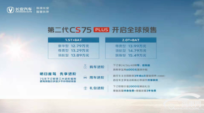 长安汽车第二代CS75PLUS预售 12.79万元起